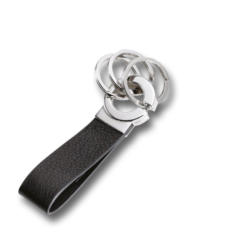 TROIKA Key-Click â€“ KR8-02/LE â€“ Keyring with Practical"Click-Lock" â€“ 3 Metal Rings â€“ Leather/Imitation Leather/Metalâ€“ Shiny â€“ Chrome Plated â€“ Silver, Black â€“ TROIKA-Original - Image 1